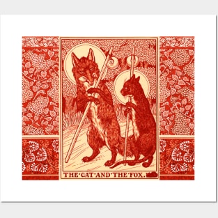 THE CAT AND THE FOX Forest Animals Red White Floral Posters and Art
